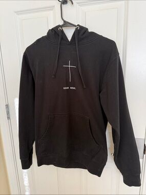 Black Pullover Hoodie with White Cross Graphic